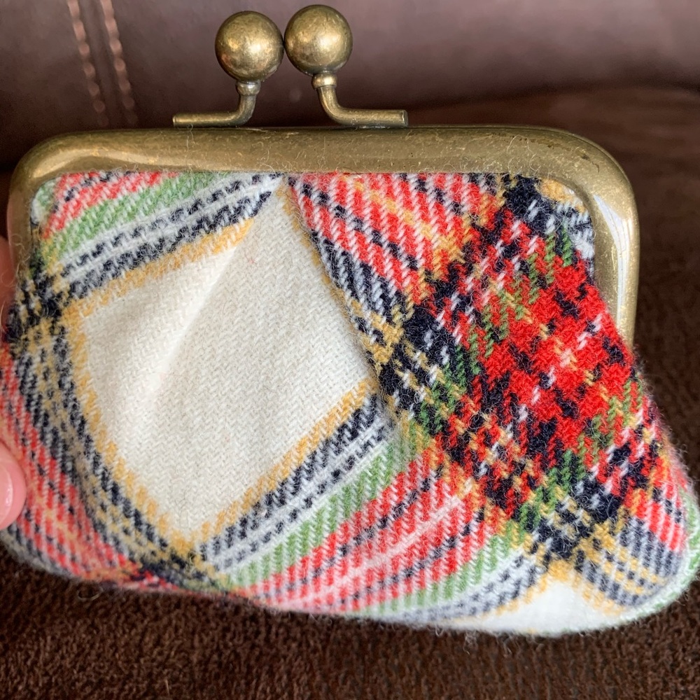 J CREW TARTAN PLAID COIN PURSE ANTIQUE BRASS IVORY New With Tags